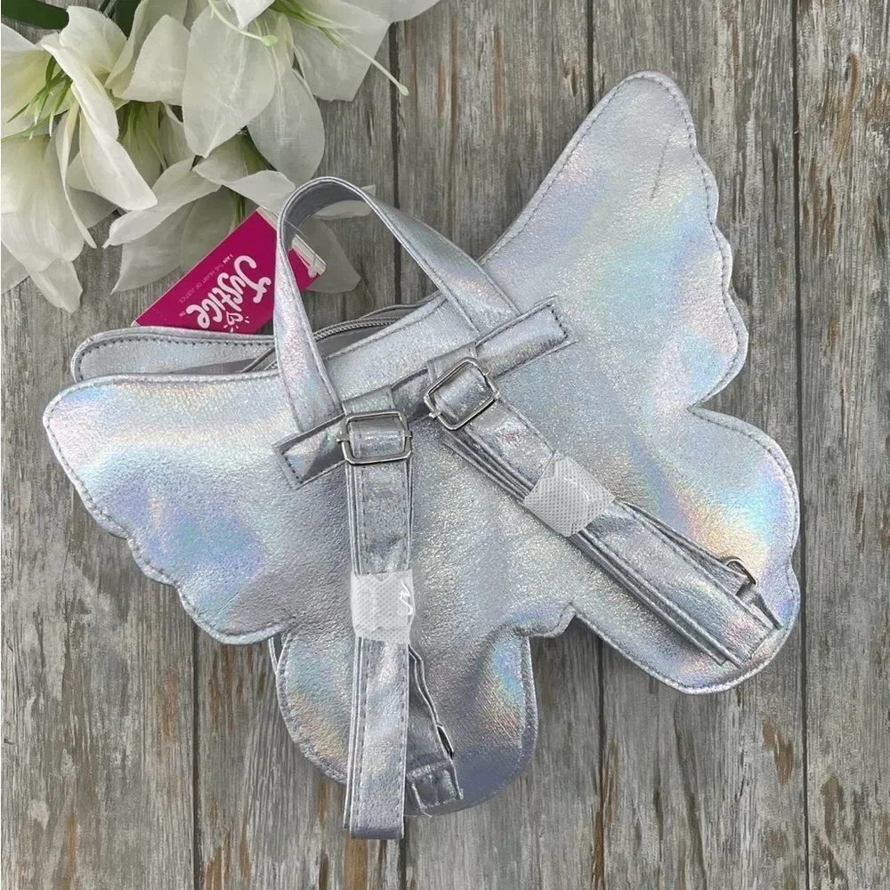 Justice Girls Butterfly Shaped Mini Backpack, Silver